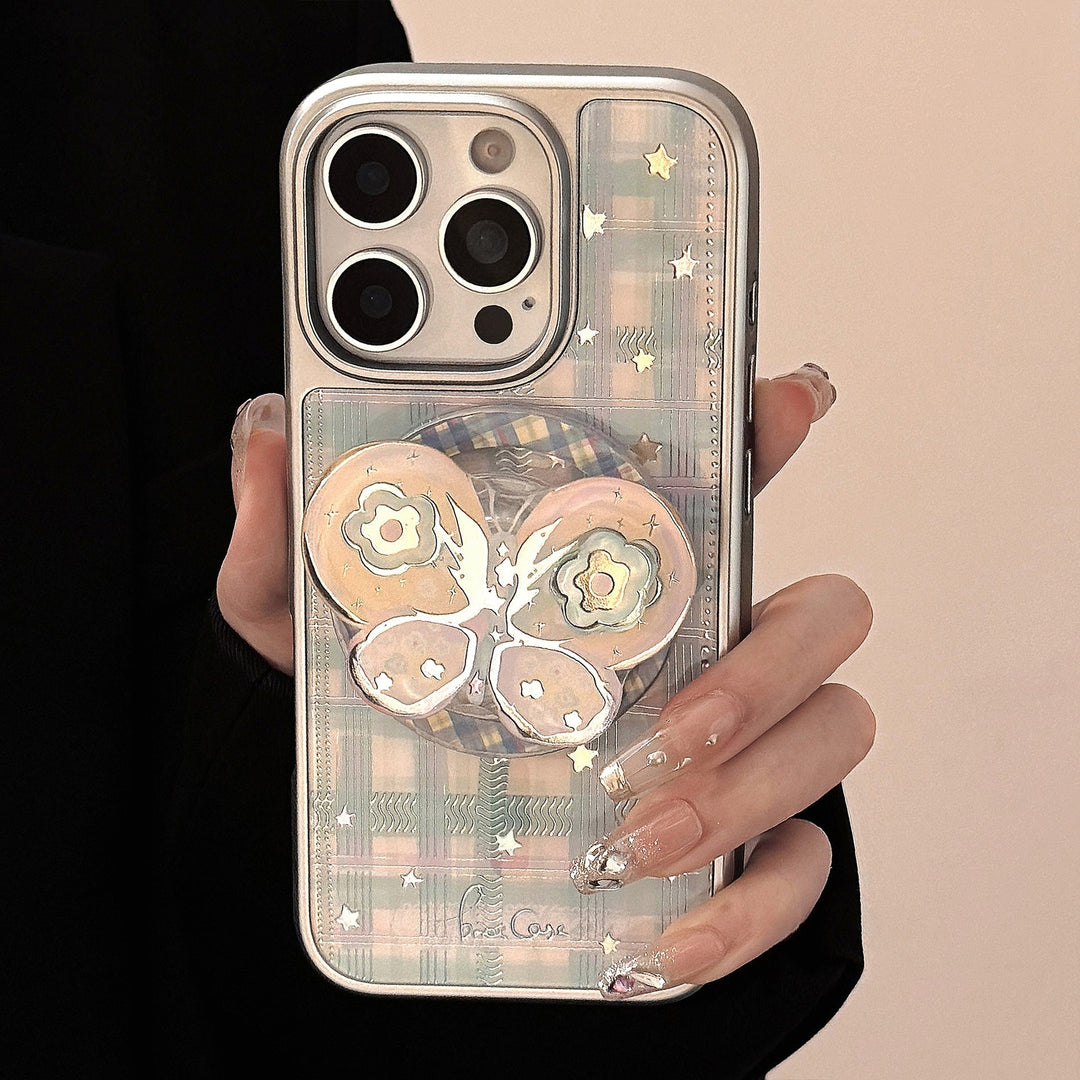 Funda para teléfono móvil Gilt aplicable a iPhone 15 Apple 16Pro Max con lazo giratorio y soporte magnético 14 a cuadros 17