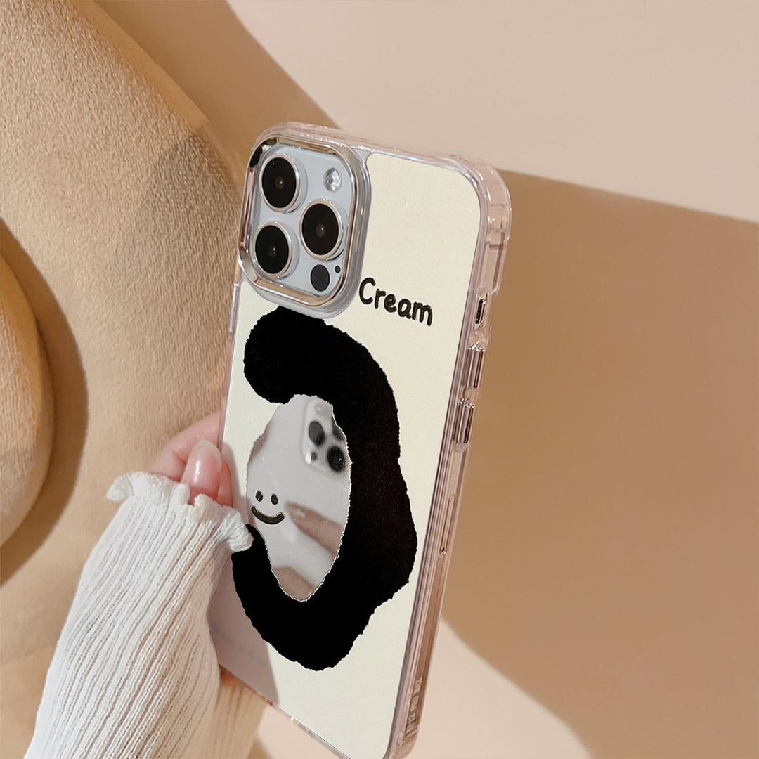 ins crema cara sonriente se aplica a 17pro max apple iphone15 funda de teléfono móvil 11 espejo de maquillaje 16 anticaídas 14 dura