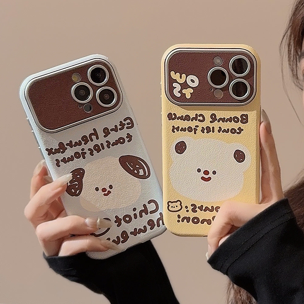 Funda para teléfono móvil iPhone 14, 15 Pro Max, 16, 17, con diseño de animal de dibujos animados de cuero, protectora todo incluido, estilo coreano, para parejas