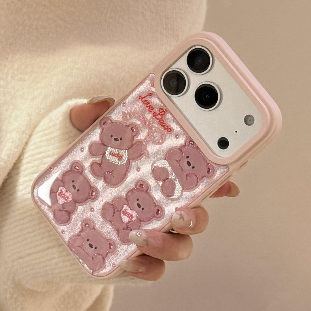Funda de teléfono móvil Gilt Apple 17promax 16 Epoxy 13 para iPhone15 oso rosa Huawei Samsung