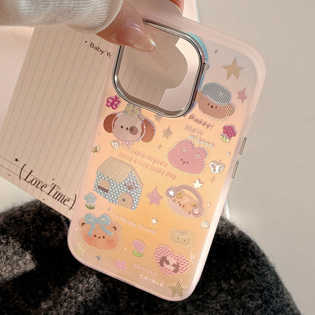 Gilt applicable iphone15 mobile phone case 17Promax laser pink cartoon 16 anti-drop 14 Korean 13 hard case