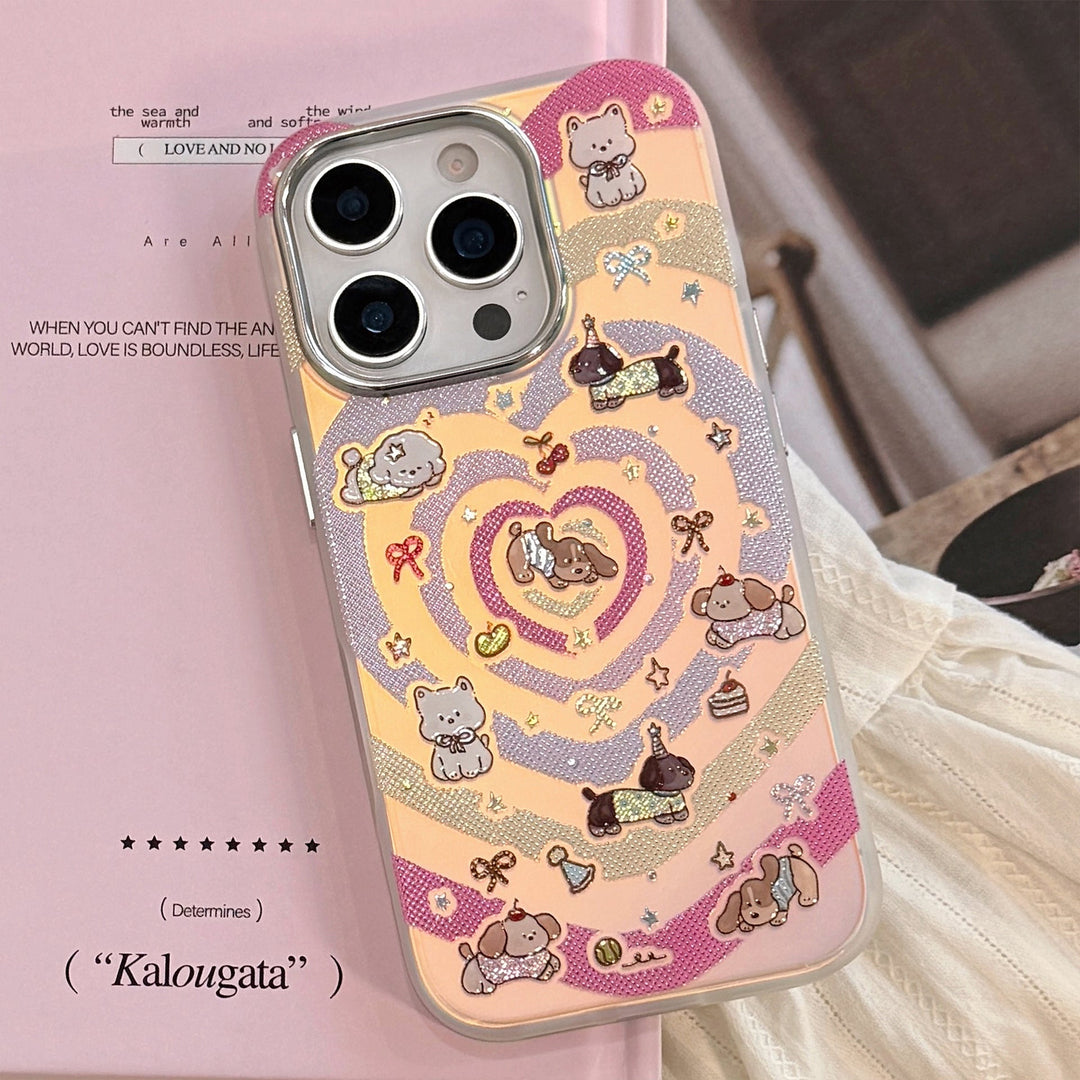 Láser dorado apto para funda de iPhone 16 Pro Max de Apple 15 anticaída 14 con dibujos animados de corazones de colores 13 de Corea