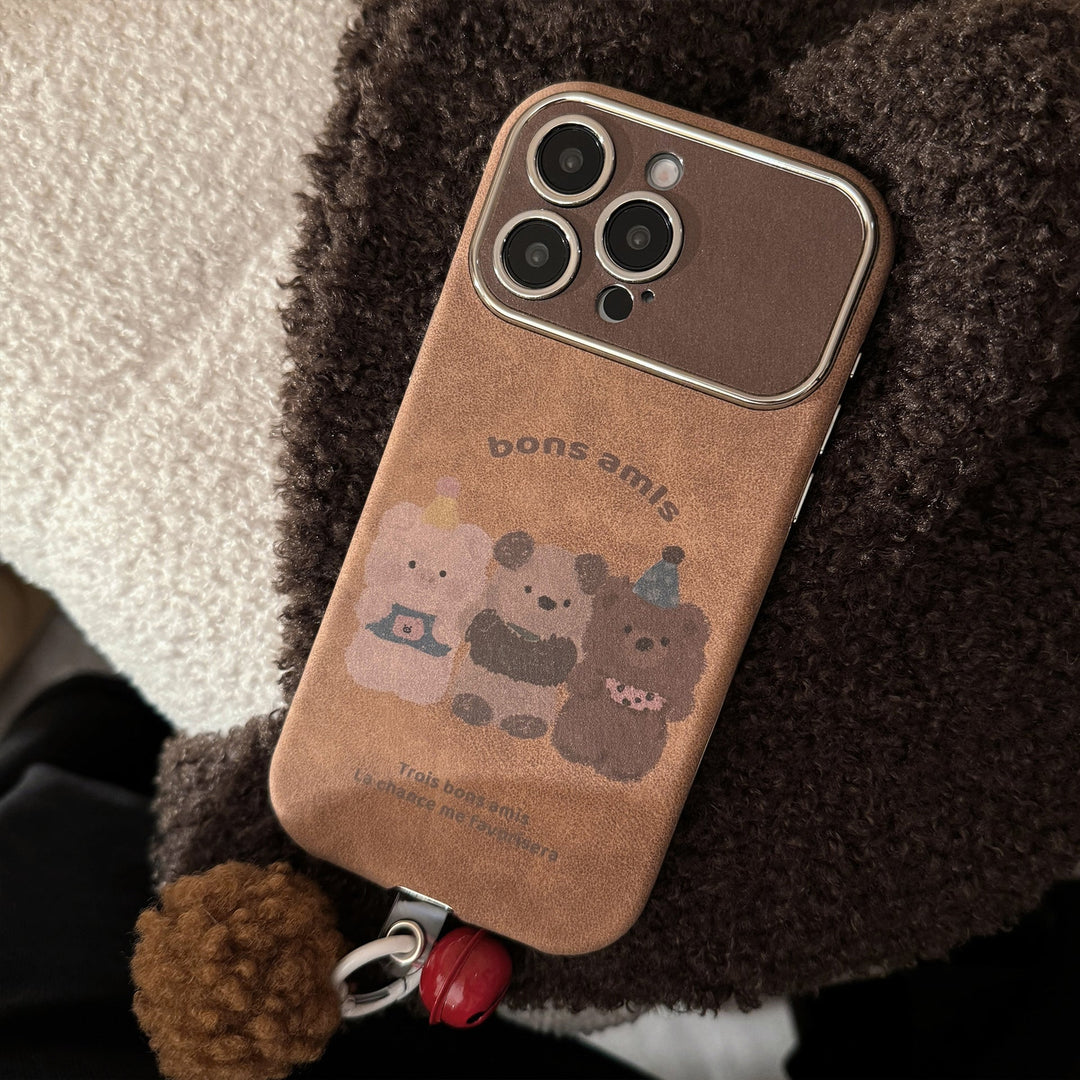 Funda para iPhone 16 de animales de dibujos animados de otoño e invierno, ante para Apple 15promax, cuerda con pompón para 14, 17