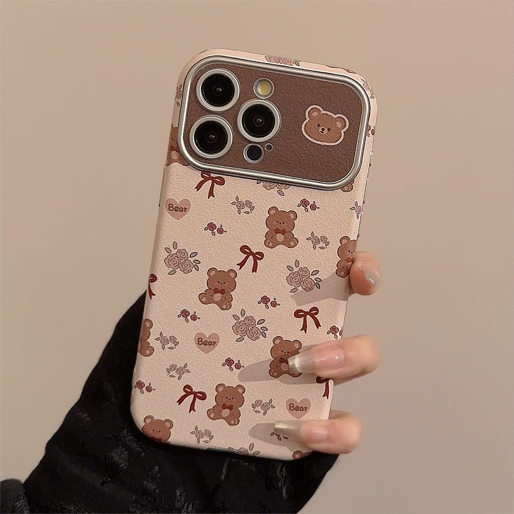 Bonito oso flor para iphone16 apple 15 funda de móvil 13promax de cuero 17 literario y fresco 12