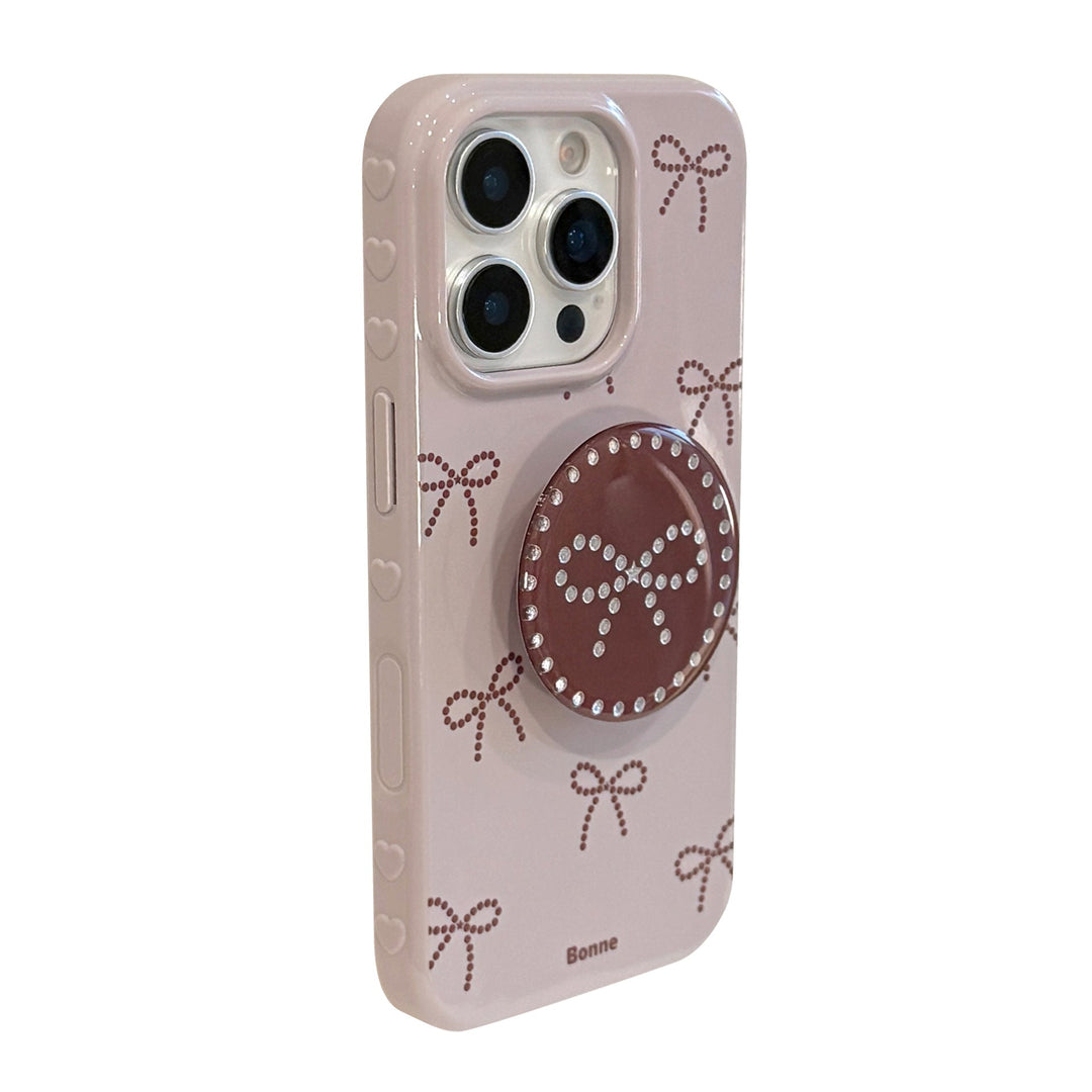 ins wind gray purple bow apple 17pro max mobile phone case iphone15 suitable for 14 gilt bracket 16 soft