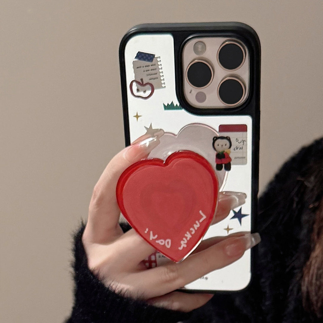 funda para teléfono móvil ins de dibujos animados coreanos apta para iPhone 16 Apple 17Pro Max espejo 13 con soporte de amor 15