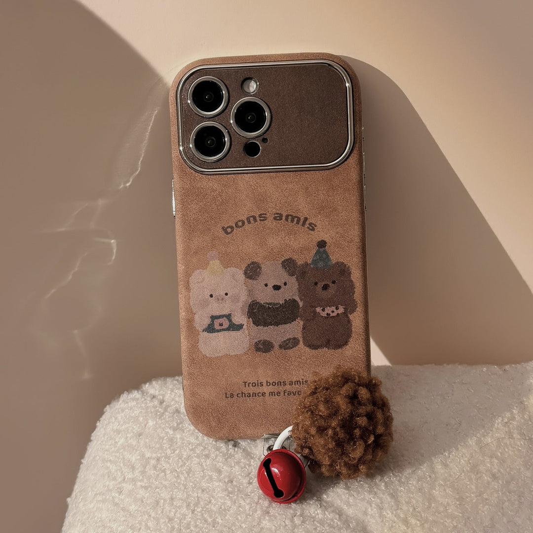 Funda para iPhone 16 de animales de dibujos animados de otoño e invierno, ante para Apple 15promax, cuerda con pompón para 14, 17