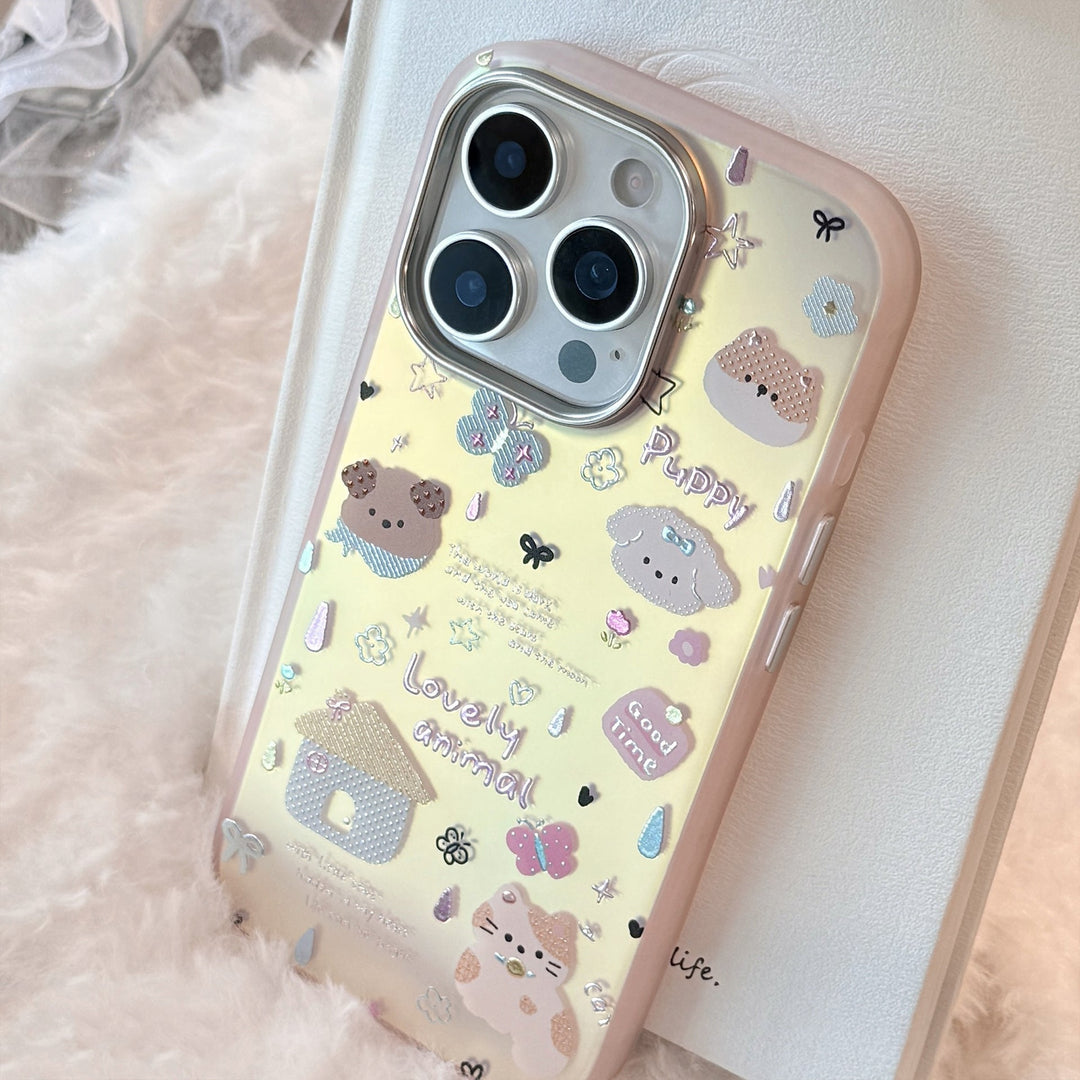 Gilt colored small animals are suitable for iphone16 mobile phone case 17Promax laser 15 anti-drop 14 generation 13 hard