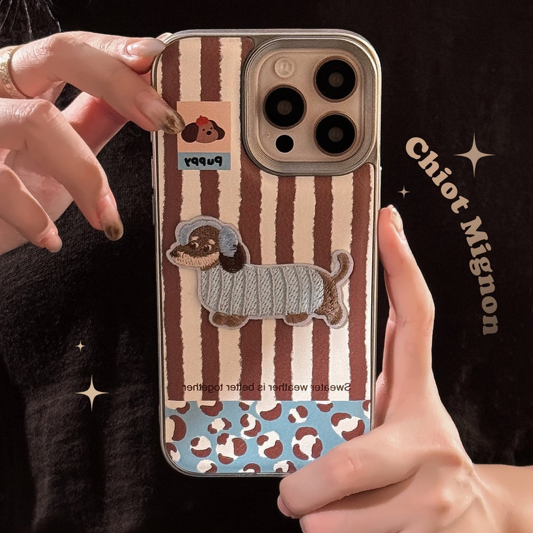 Fun three-dimensional puppy Apple 16 mobile phone case 17promax cortical three-dimensional 15 for iPhone13 electroplating 14