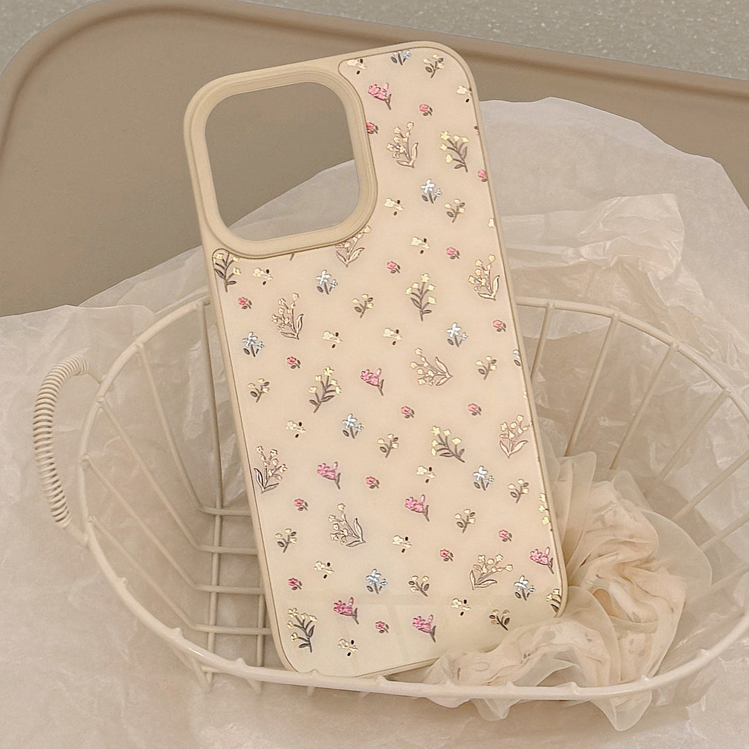 Funda para teléfono móvil iPhone16Pro Max de cristal duro con diseño floral y efecto dorado, compatible con iPhone 15/13/12/11.