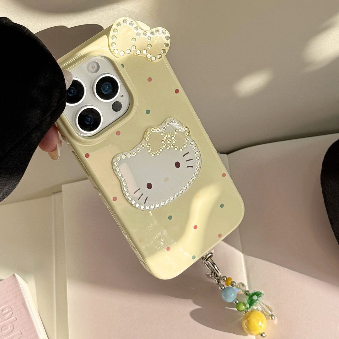El diseño tridimensional dorado es adecuado para la funda de iPhone 16promax de Apple, el iPhone 14 con lazo de lunares de colores y el colgante de gato del 13.