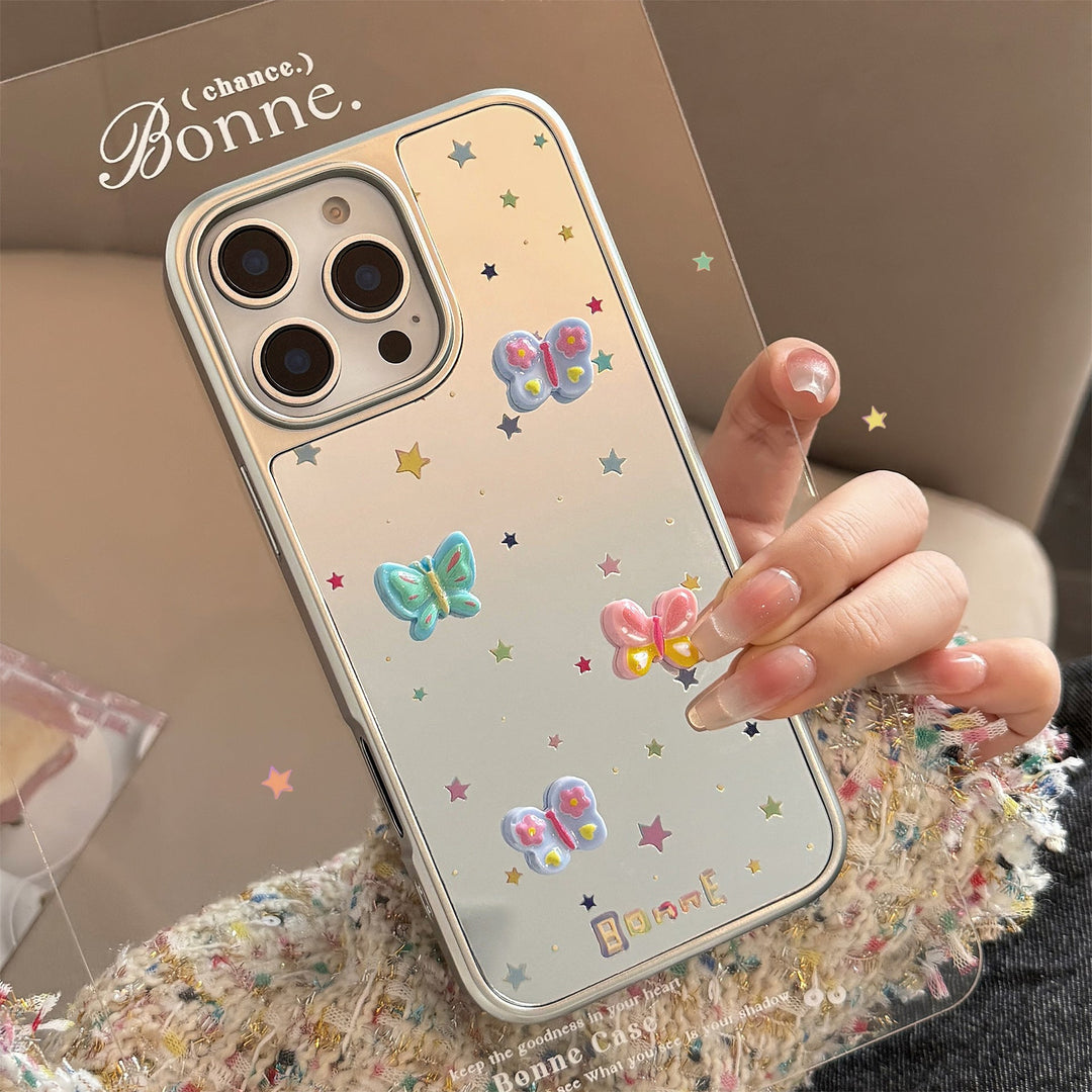 Mariposa tridimensional adecuada para funda de teléfono móvil Apple 15promax 16 iPhone 17 espejo galvanizado 13 dulce generación 15