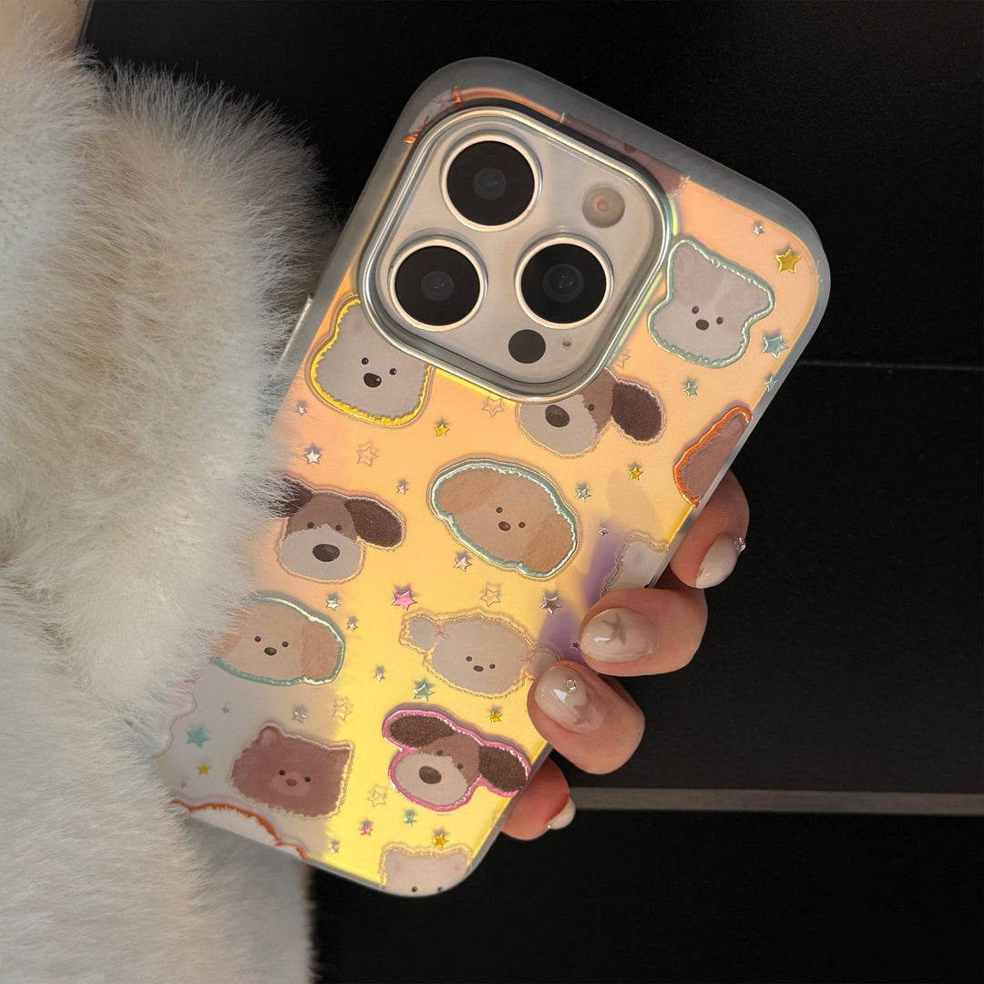 Gilt puppy head for iphone17 mobile phone case 17Promax laser 16 electroplating 14 fun 13 hard 15