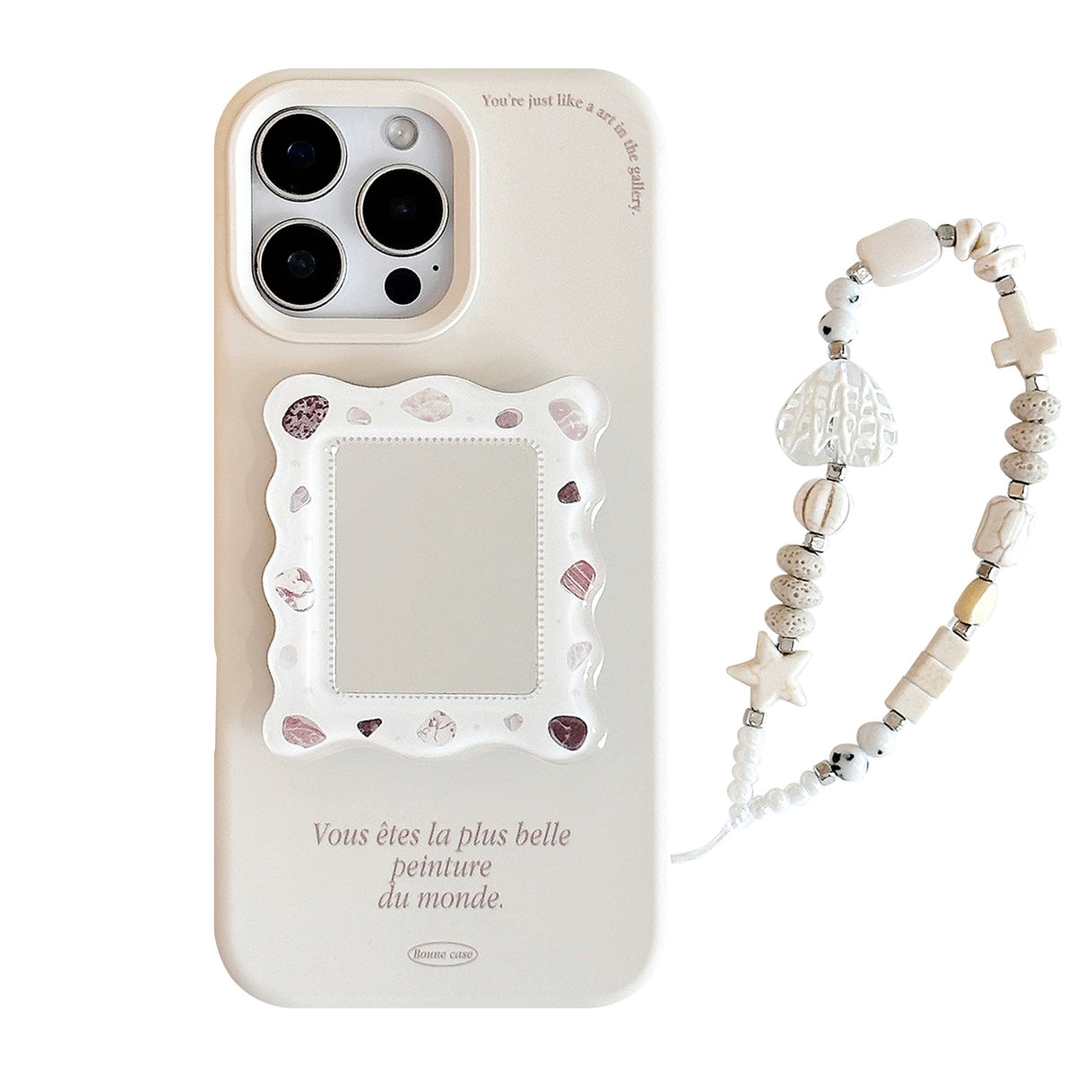 Funda para iPhone 16 aplicable francés, carcasa para iPhone 17, 15promax con soporte de espejo, 13 premium, 14 con cordón