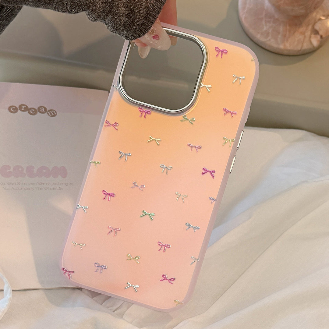 Funda para iPhone 17 Promax con lazo dulce dorado, láser 15, anticaída 13, coreana 14, rígida 11
