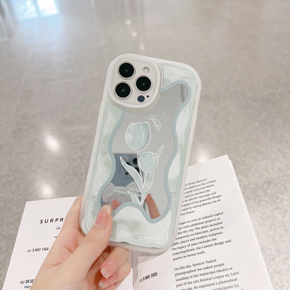 Cold wind temperament floral iphone16pro max mobile phone case 15 Apple 11 makeup mirror XR suitable for 14pro