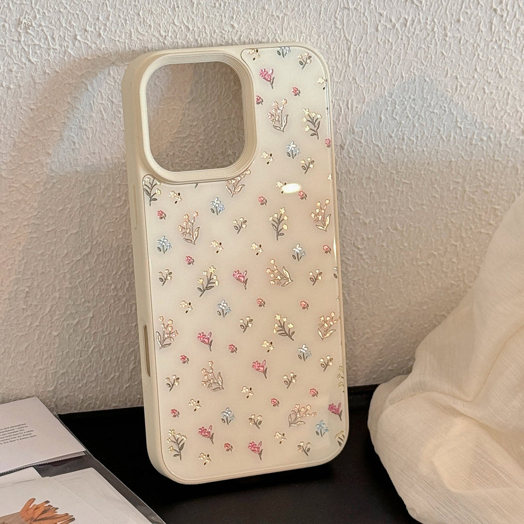 Funda para teléfono móvil iPhone16Pro Max de cristal duro con diseño floral y efecto dorado, compatible con iPhone 15/13/12/11.