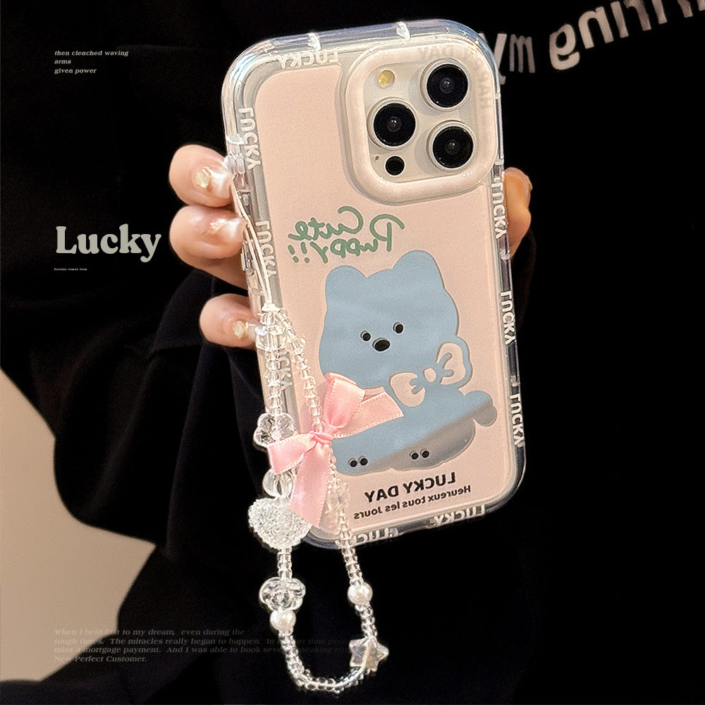 Pink Puppy Mirror Apple 16 Mobile Phone Case 14ProMax Girl iPhone15 Suitable for 17 Bow Lanyard 11
