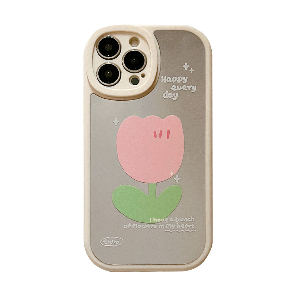 Чехол для iPhone 15 Pro Max с зеркальцем и цветами, мягкий чехол для iPhone XR, зеркальце для макияжа, чехол для iPhone 11, подходит для iPhone 8 Plus, для волос, для iPhone 14