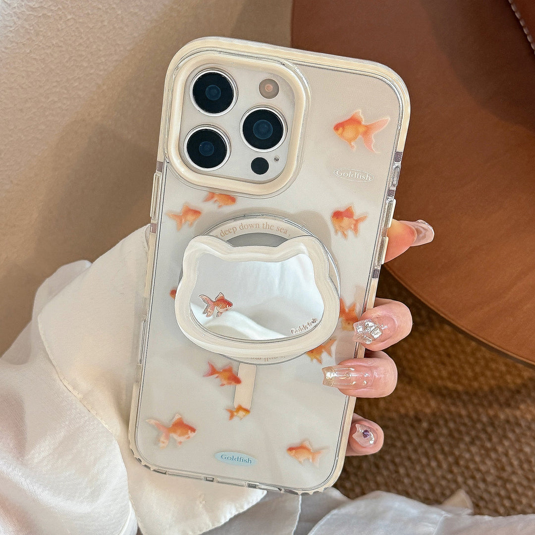 Espejo gato soporte magnético de succión 16promax transparente funda para iPhone 17 compatible con 13 pez dorado pequeño 14 estilo nacional