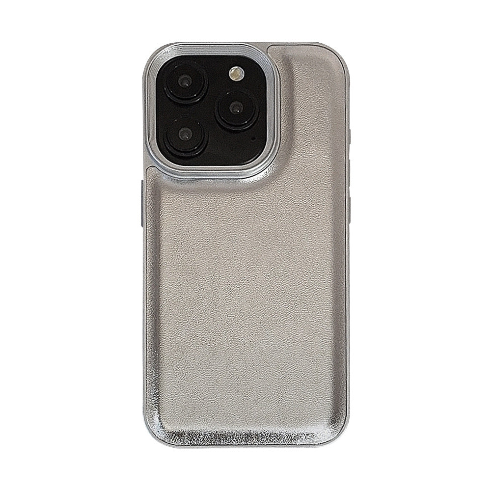 Funda de cuero plateado para iPhone 16promax, 17, con sensor premium, de color sólido 11, carcasa dura 13, aplicable a 12
