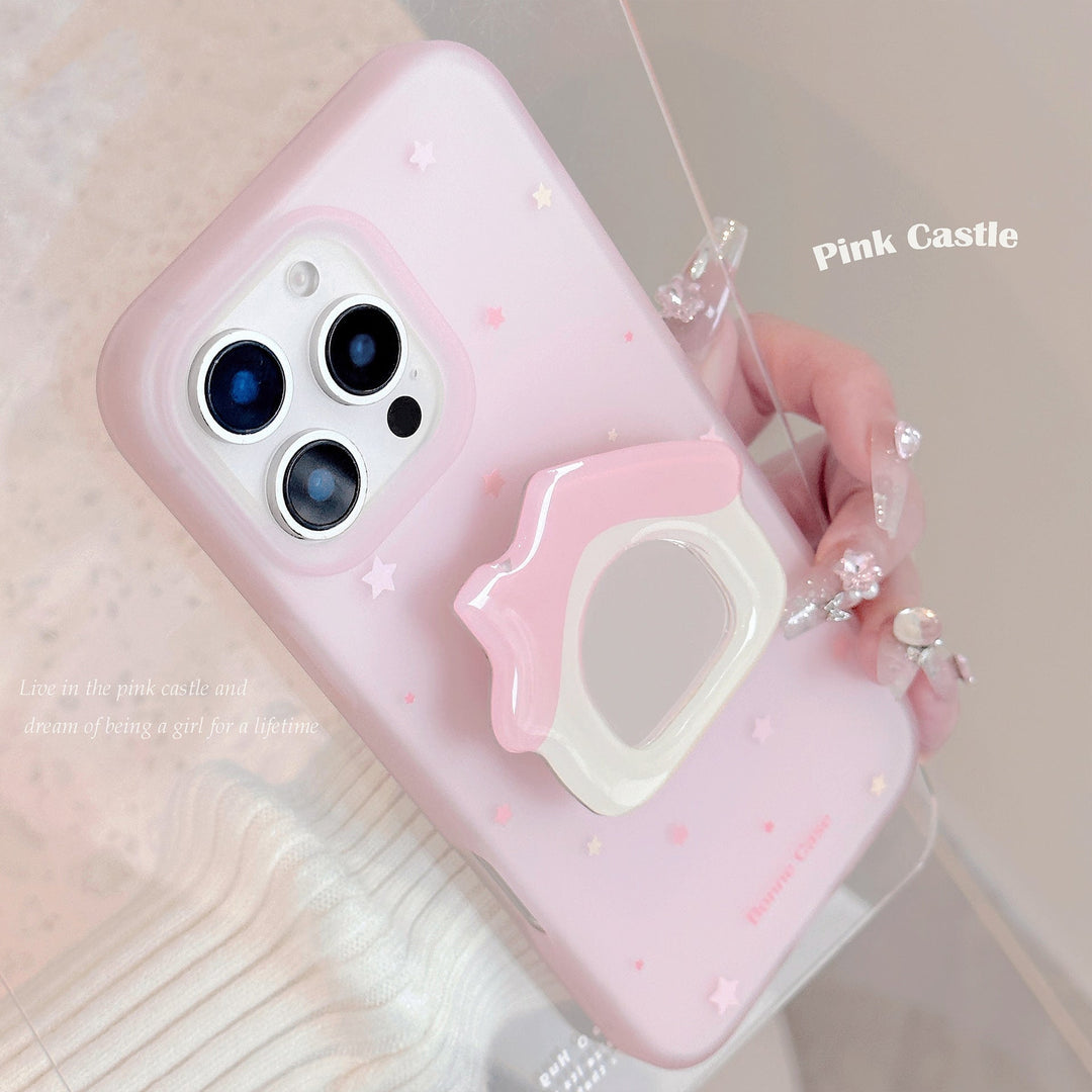 ins viento rosa cabina espejo soporte para iphone15pro max apple 16 funda de teléfono móvil 13 nicho 17