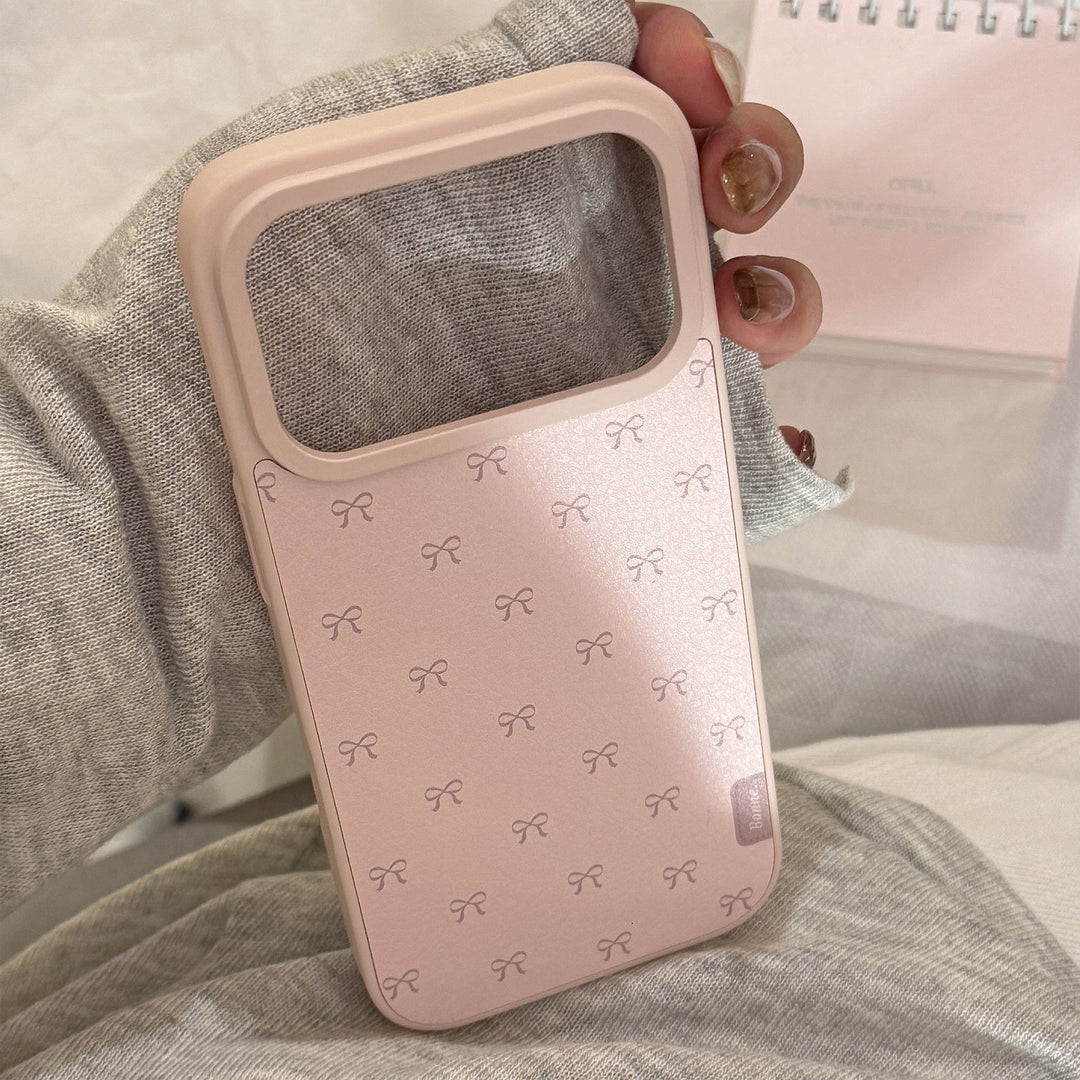 Pink bow leather phone case Apple 17promax for iPhone16 Korean 15 Huawei Samsung 14