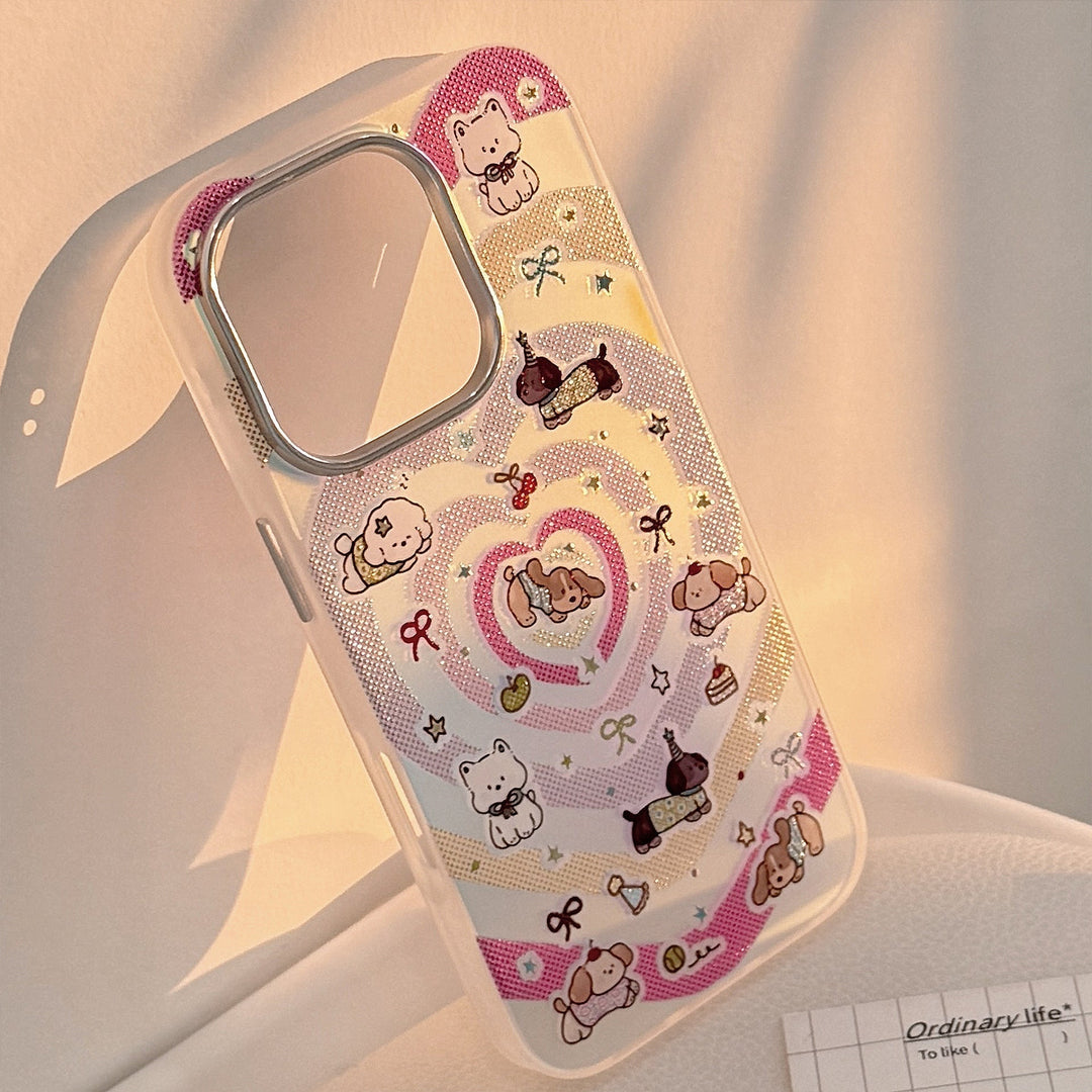 Láser dorado apto para funda de iPhone 16 Pro Max de Apple 15 anticaída 14 con dibujos animados de corazones de colores 13 de Corea