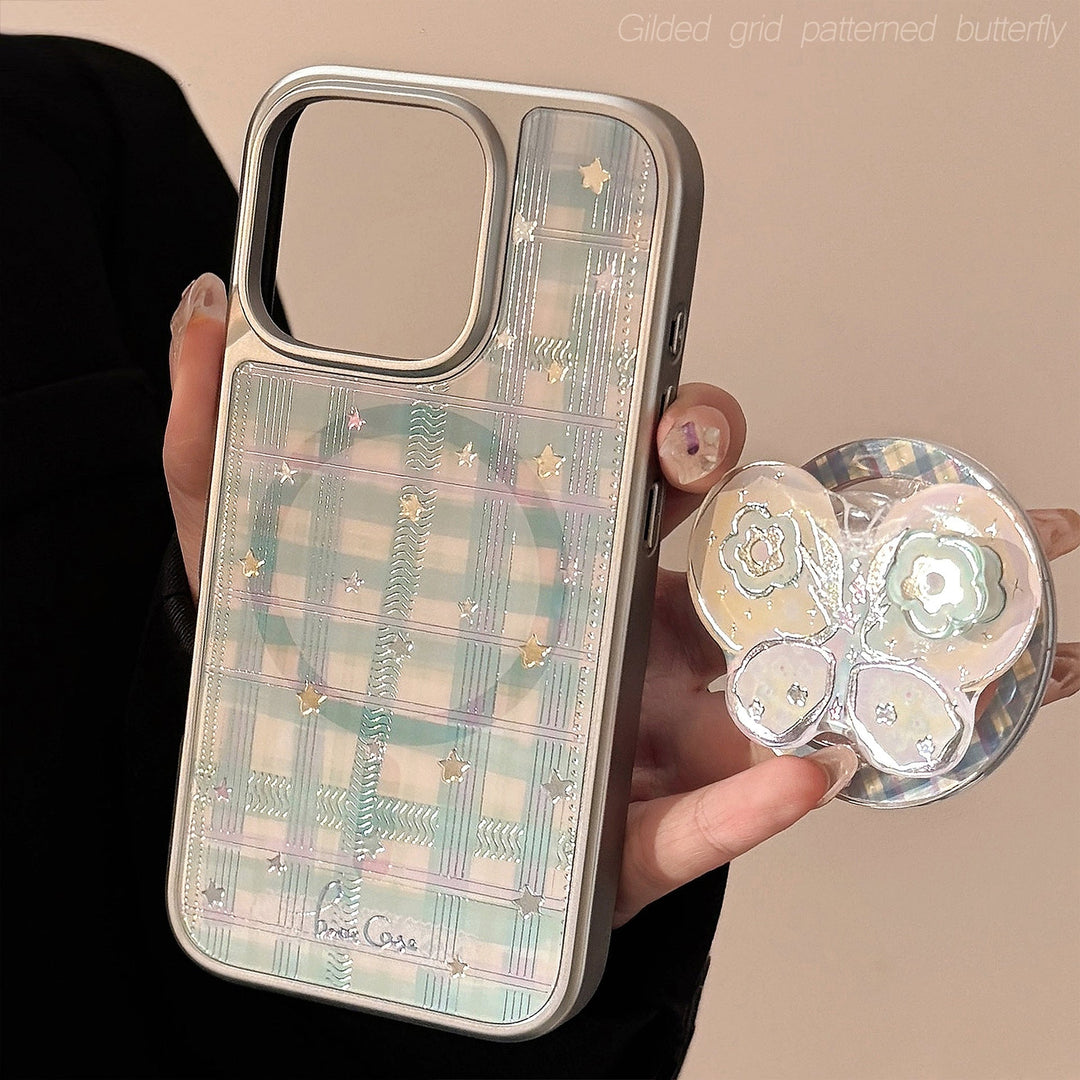 Funda para teléfono móvil Gilt aplicable a iPhone 15 Apple 16Pro Max con lazo giratorio y soporte magnético 14 a cuadros 17