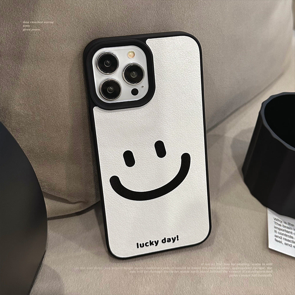 Funda de teléfono Apple con patrón de piel, diseño de cara sonriente, minimalista y curativa, para 17promax, 11 (compatible con iPhone 16), estilo avanzado, 15 (antigolpes)