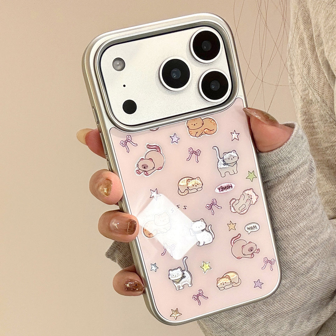 Gilt cute cat for apple 17pro max mobile phone case iphone16 electroplating 14 hard 13 huawei p70