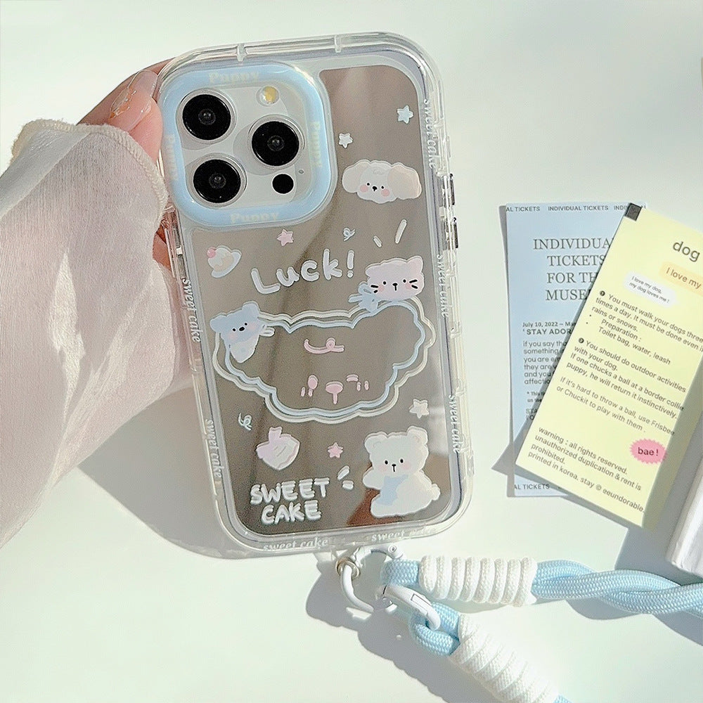 Funda de teléfono para iPhone 17 de dibujos animados, con espejo de verano y correa de mano, para iPhone 16 Pro Max, iPhone 15 y iPhone 11.
