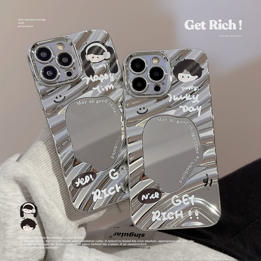 Cute couple avatar iPhone17 iPhone case 14promax plating 15 for 12 mirror 16 folds