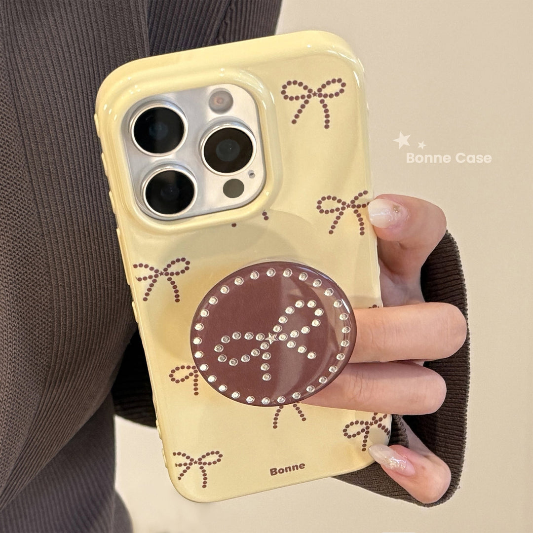 Gilt polka dot bow holder Apple 17 mobile phone case iphone16promax is suitable for 14 personalities 16 all-inclusive.
