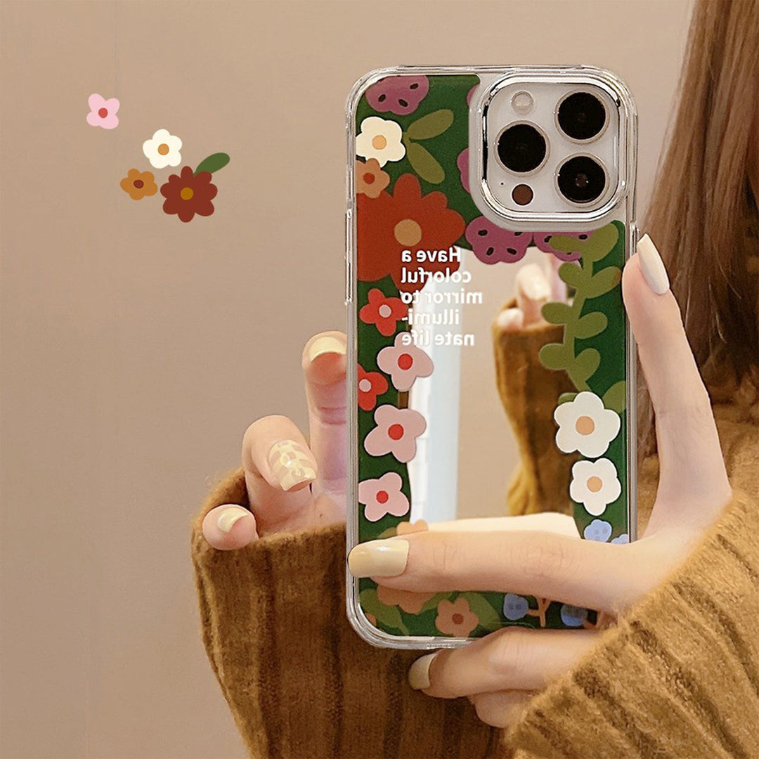 Funda para iPhone 16 con cara sonriente de flor de Hanfeng, silicona 17Promax, espejo de maquillaje 11 X/15