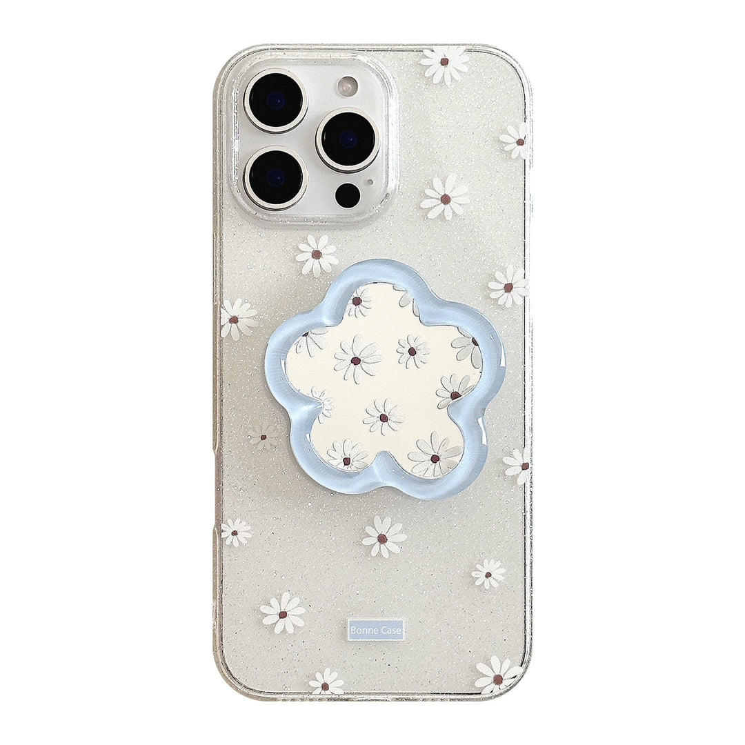 Чехол для телефона iPhone 15/16 Pro Max с цветочным зеркалом и блестками, 17/13, маленький, свежий, голубой