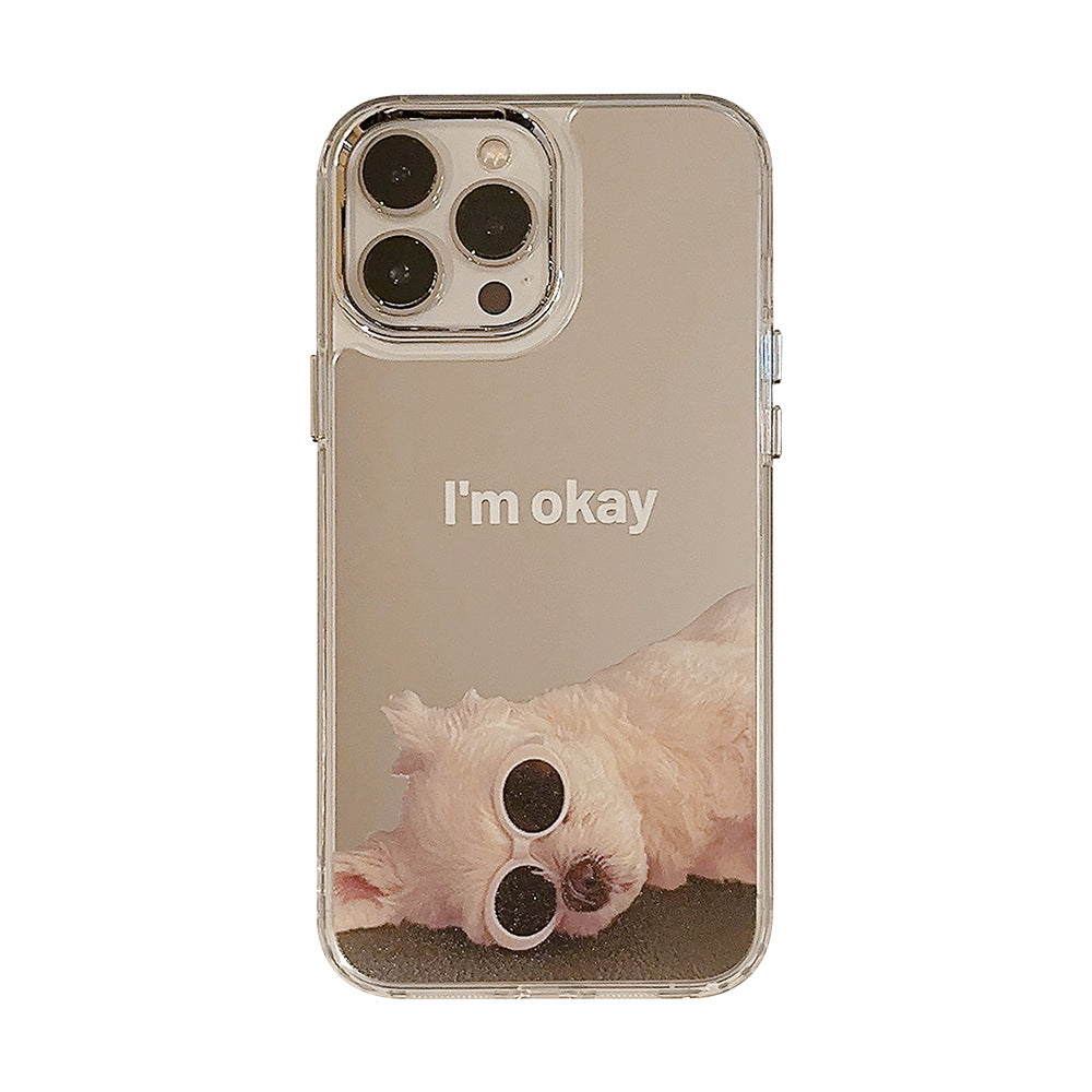 Прикольный чехол для iPhone 16 с собакой, подходит для телефона Apple 17Promax, чехол для телефона 15 с гальваническим зеркалом, зеркало для макияжа 11