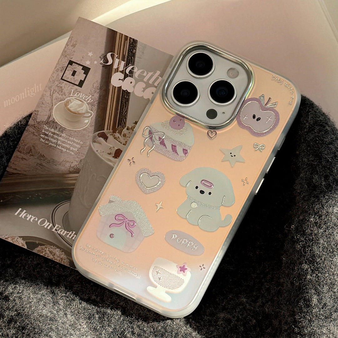 Gilt cartoon dessert puppy for iphone15 mobile phone case 16Promax electroplating laser 13 hard 17 creative