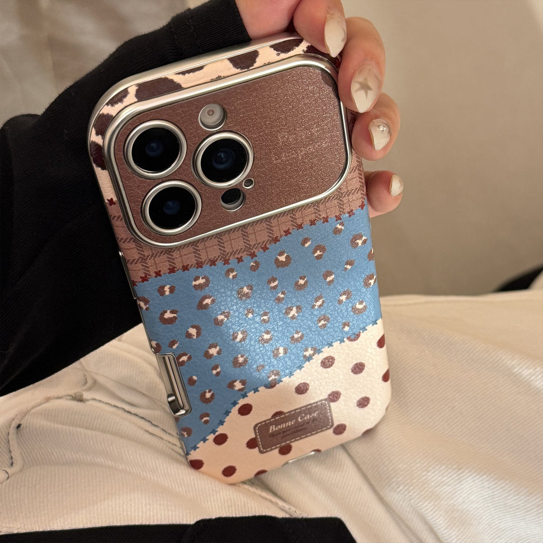 Retro leopard print splicing leather for iphone17 Apple 16promax mobile phone case 15 anti-drop 17 advanced 12