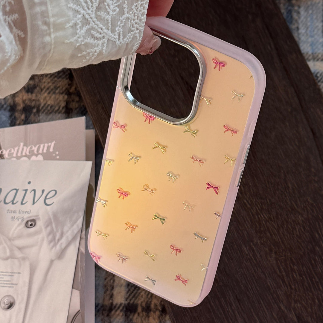 Funda para iPhone 17 Promax con lazo dulce dorado, láser 15, anticaída 13, coreana 14, rígida 11