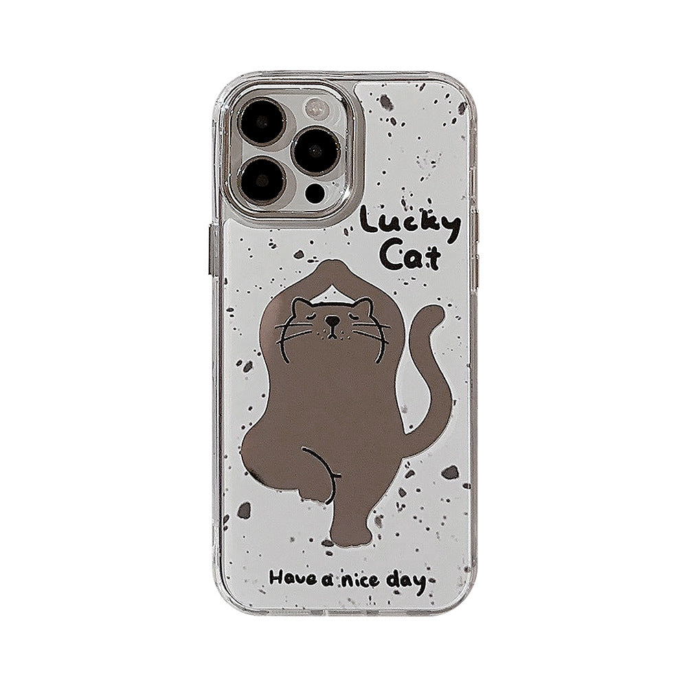 Funda para iPhone 16 de gato de yoga adecuada para iPhone 15 Pro Max Apple 11 de dibujos animados divertidos 13 espejo 17 generación