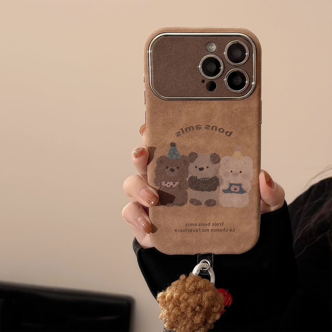 Funda para iPhone 16 de animales de dibujos animados de otoño e invierno, ante para Apple 15promax, cuerda con pompón para 14, 17