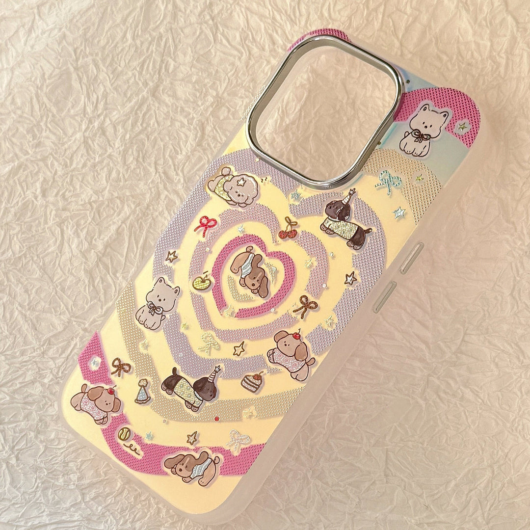 Láser dorado apto para funda de iPhone 16 Pro Max de Apple 15 anticaída 14 con dibujos animados de corazones de colores 13 de Corea
