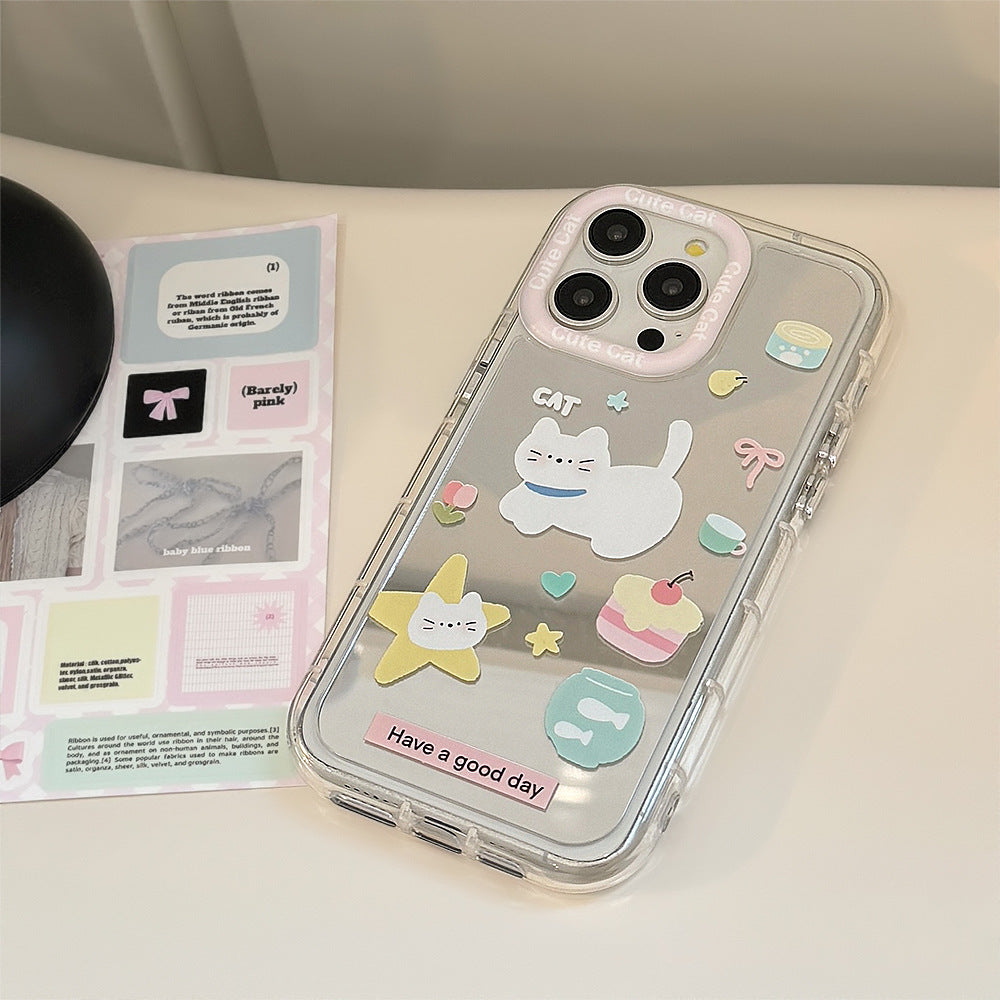Держатель для телефона «Кот-гурманы» для 16ProMax Apple 15 чехол для мобильного телефона iPhone17 ремешок на руку 12 милый 11 зеркало