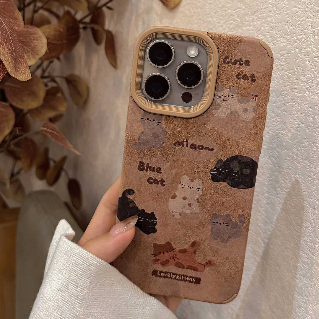 Leather cartoon for 16promax iPhone case iPhone 15 full screen cat 14 plush rope 17 autumn and winter