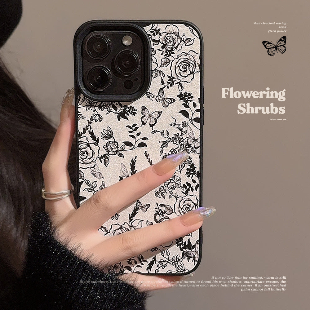 Estuche de cuero para iPhone 15, 17pro max, 11, 16, 12, con diseño de flor de rosa y manzana, estilo literario y artístico