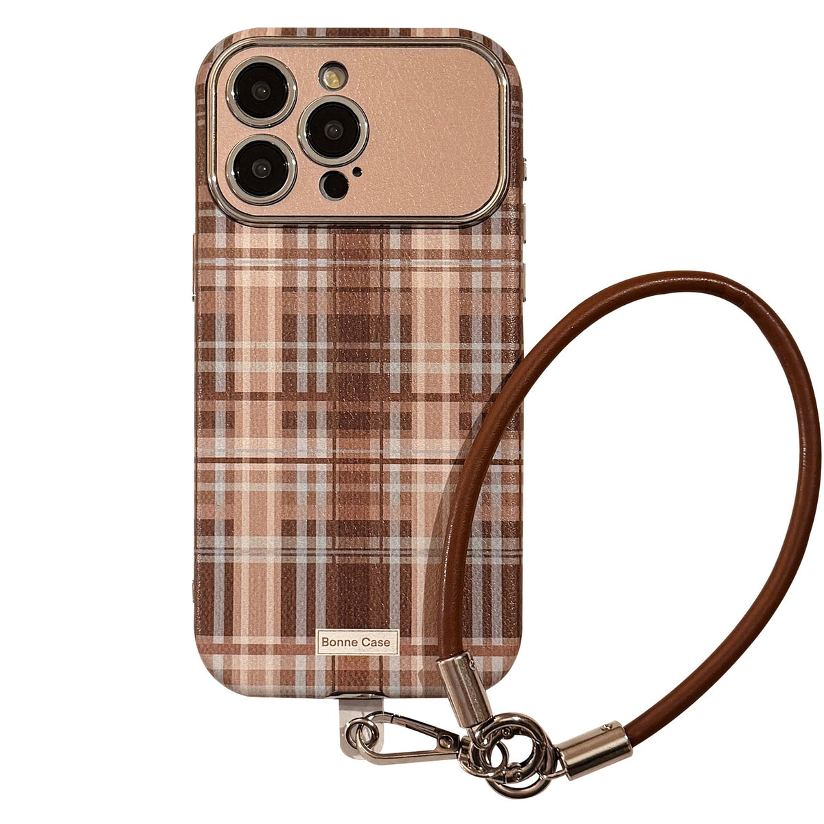 Funda para iPhone 16 Pro Max de cuadros marrones, compatible con Apple 15/14, anticaídas, con cordón para 13, 16 avanzada, 17