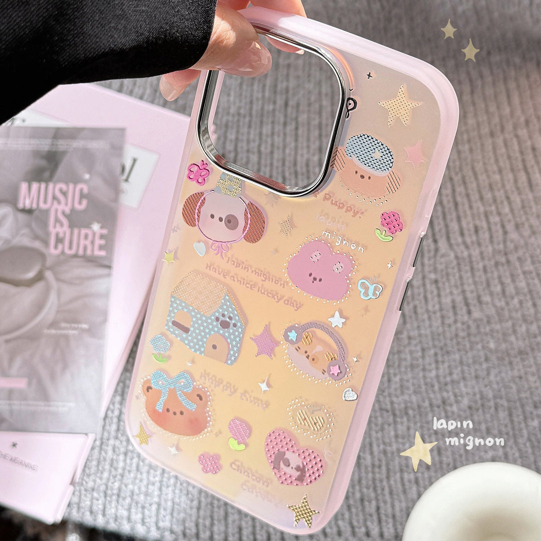 Gilt applicable iphone15 mobile phone case 17Promax laser pink cartoon 16 anti-drop 14 Korean 13 hard case