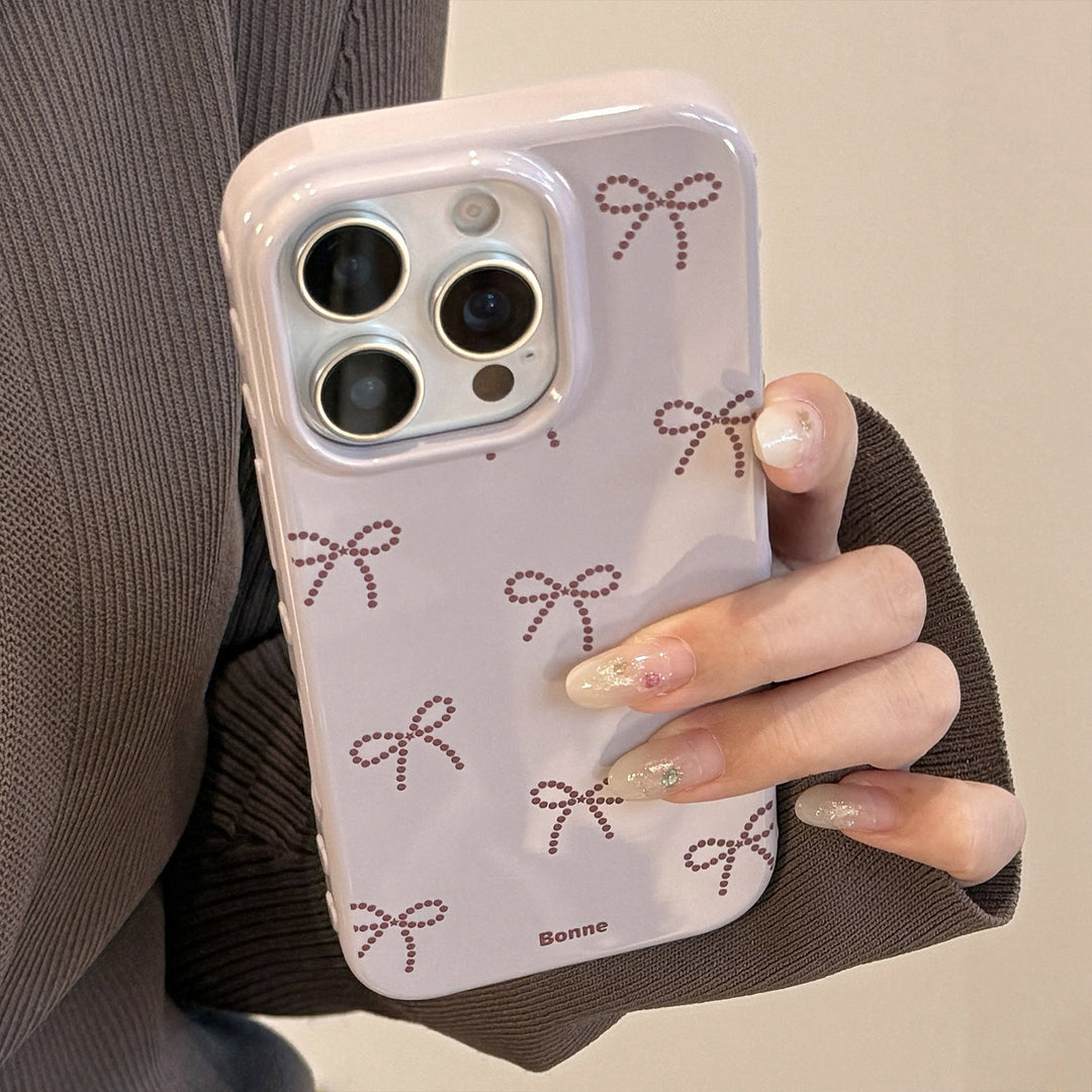 ins wind gray purple bow apple 17pro max mobile phone case iphone15 suitable for 14 gilt bracket 16 soft