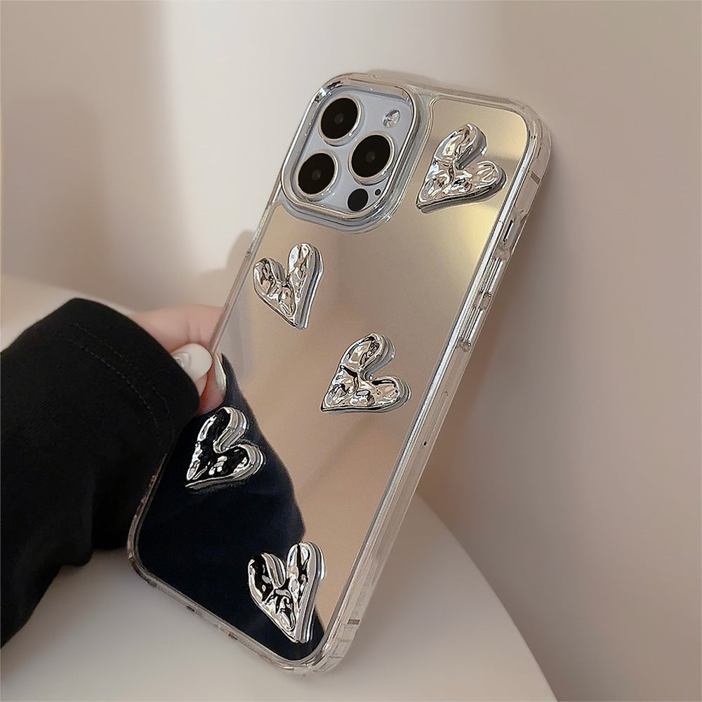 Chapado en 3D de amor 13, adecuado para la funda de teléfono Apple 15ProMax con espejo iPhone16, sensación de lujo 14, rígida.